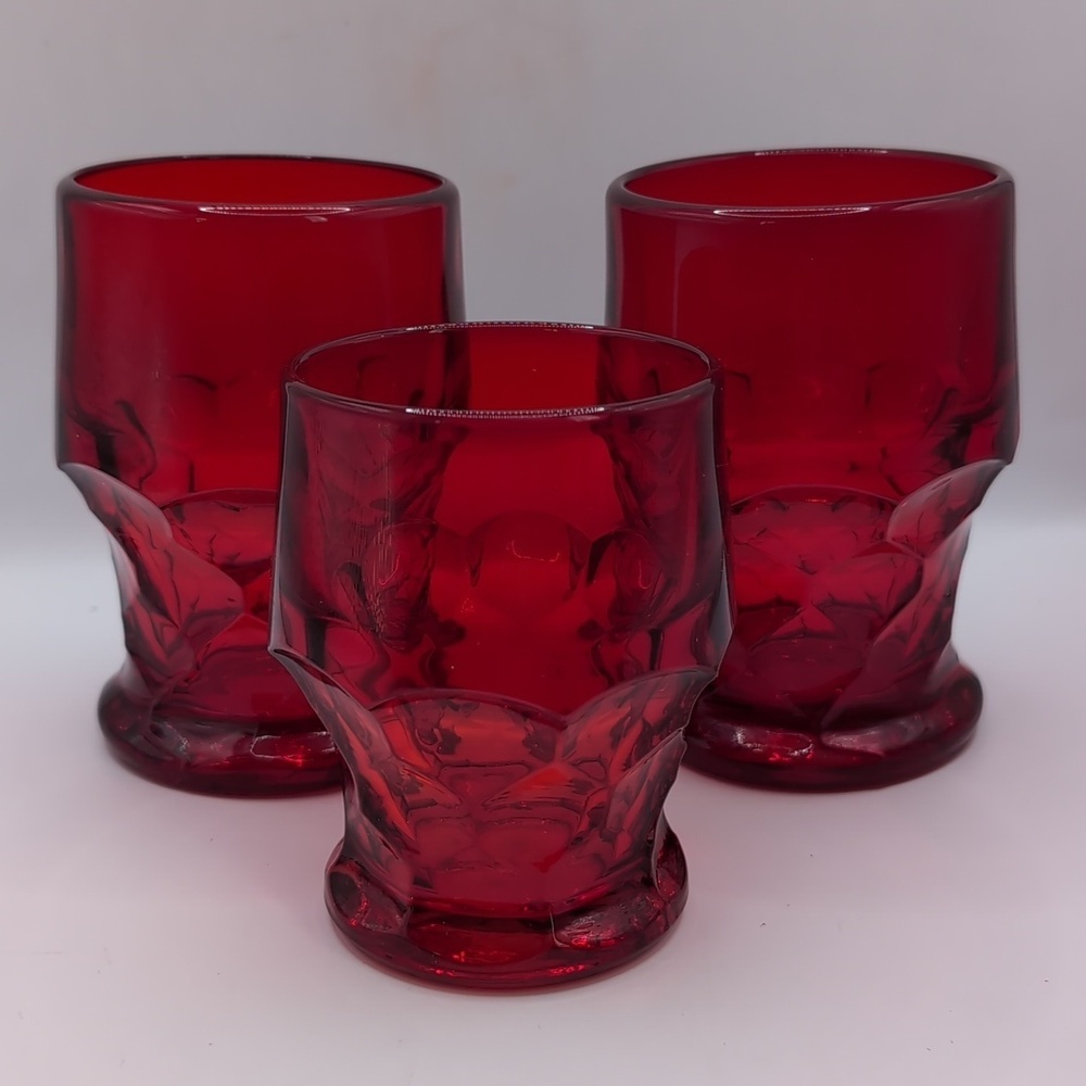Viking Ruby Red Georgian Honeycomb 5" and 4" Tumbler Drinking Glasses - Set of 3